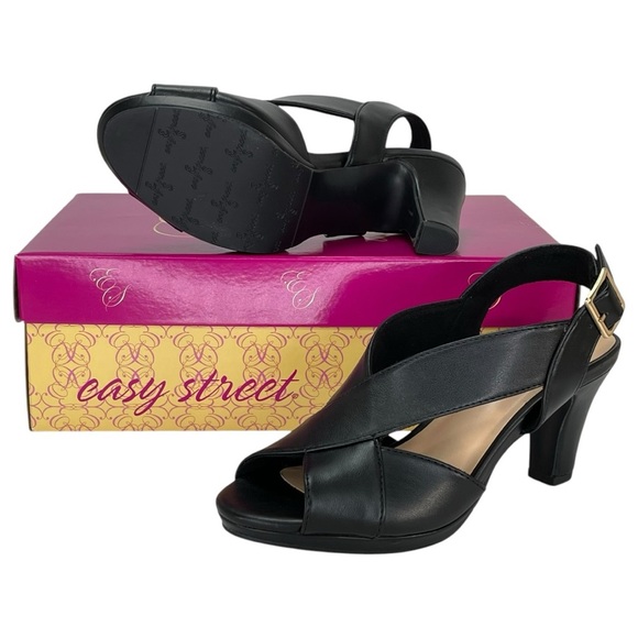 Easy Street Christy Black Faux Leather Criss Cross Womens Heels Size 6.5M - Picture 10 of 11